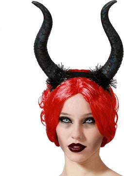 Halloween/horror verkleed diadeem/tiara - grote duivel hoorns - kunststof - dames/meisjes