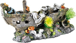 Flamingo - Aquariumdecoratie scheepswrak met planten - Bruin - 29.5 x 13.5 x 13.5 cm