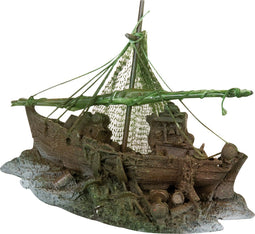 Flamingo - Aquariumdecoratie Vissersboot - Bruin - 19 x 7 x 12.5 cm