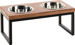 Flamingo Eet- en Drinkpot Duo Dinner Staander Tommy - Zilver/Bruin/Zwart - 2 x 1600 ml - Verstelbare Voerbak voor Honden