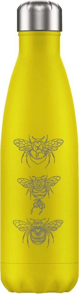 FLASKE Bees - RVS Drinkfles van 500ML- Geschikt als waterfles, thermosfles en thermoskan