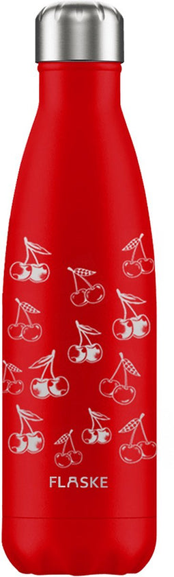 FLASKE Cherry - RVS Drinkfles van 500ML- Geschikt als waterfles, thermosfles en thermoskan