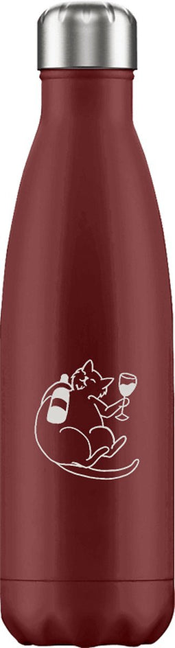 FLASKE Drunk Cat - RVS Drinkfles van 500ML- Geschikt als waterfles, thermosfles en thermoskan