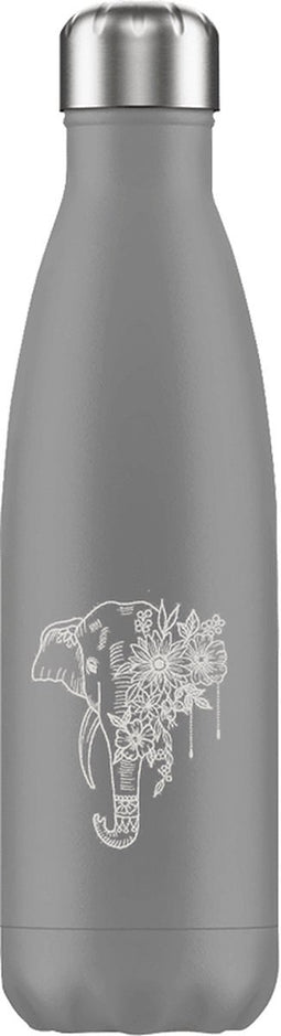 FLASKE Elephant - RVS Drinkfles van 500ML- Geschikt als waterfles, thermosfles en thermoskan