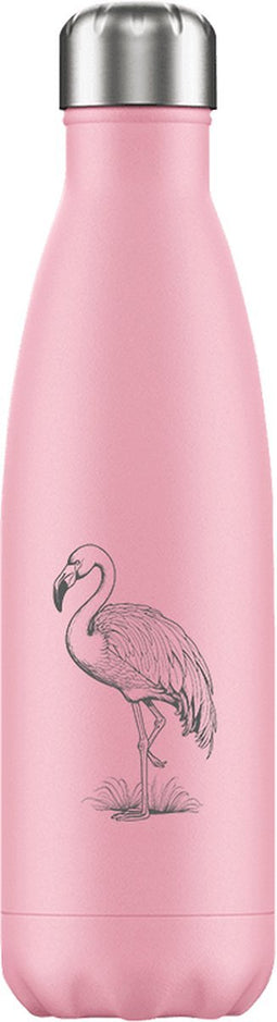 FLASKE Standing Flamingo - RVS Drinkfles van 500ML- Geschikt als waterfles, thermosfles en thermoskan