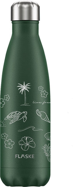 FLASKE Travel Full Design - RVS Drinkfles van 500ML- Geschikt als waterfles, thermosfles en thermoskan