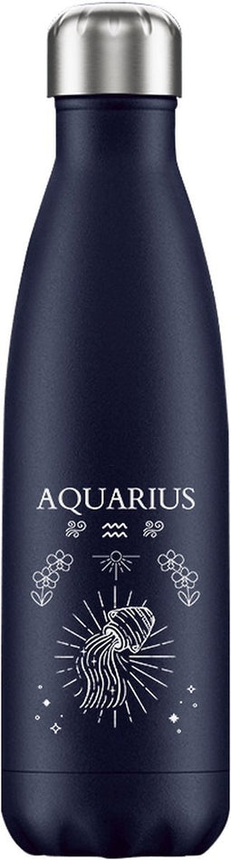 FLASKE Zodiac - Aquarius - RVS Drinkfles van 500ML- Geschikt als waterfles, thermosfles en thermoskan