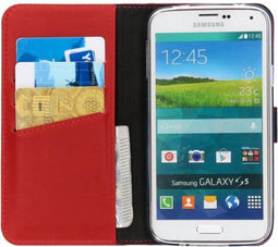 Selencia Hoesje Geschikt voor Samsung Galaxy S5 Plus / S5 Neo / S5 Hoesje Met Pasjeshouder - Selencia Echt Lederen Bookcase - Rood