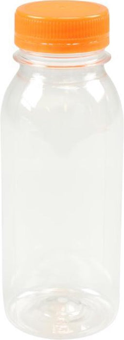 Fles, petfles, PET, met oranje dop, 250cc, transparant