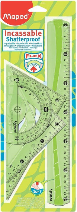 Flex Set met 1 x 30 cm liniaal/2 x 21 cm driehoek / gradenboog
