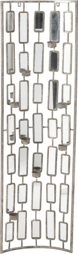 J-Line wanddecoratie Theelichthouder Spiegel - metaal - grijs - large