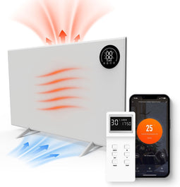 FlinQ Slimme Hybrid Verwarming - Infrarood & Convectorkachel - Elektrische Verwarmingspaneel - Moderne Kachel - Staand & Verplaatsbaar - Met Thermostaat - Wit Paneel - 800W