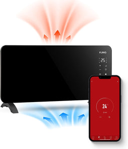 FlinQ Smart Convectorkachel - Elektrische Kachel met WiFi - Verwarming met Thermostaat - Geschikt voor de Badkamer - Ook als Wandkachel - Electrische Verwarmingspaneel met 2000W - Zwart