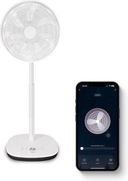 FlinQ Smart Fan - Statiefventilator - Ventilator Staand - Stille Waaier met 90° Draaibeweging - Bedienen met App of Afstandsbediening - Wit
