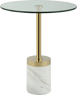 Floraya - Bijzettafel Lana - Wit/Goud - 46x46x53cm (LxBxH) - marmeren voet - glazen blad - ook geschikt als salontafel