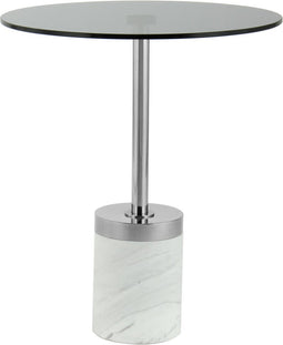 Floraya - Bijzettafel Lana - Wit/Zilver - 46x46x53cm (LxBxH) - marmeren voet - glazen blad - ook geschikt als salontafel