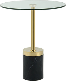 Floraya - Bijzettafel Lana - Zwart/Goud - 46x46x53cm (LxBxH) - marmeren voet - glazen blad - ook geschikt als salontafel