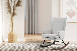 Floraya - Schommelstoel Melorie - Velours - Off White - 65 x 86 x 95 cm (LxBxH) - Belastbaar tot 150KG - Japandi Style