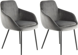 Floraya - Set 2 eetkamerstoelen Cobain - Grijs - Velours - 61x60,5x81 cm (LxBxH) - Maximaal draagvermogen 120KG