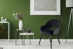 Floraya - Set 2 fluwelen eetkamerstoelen Joris - Zwart/Zwart - Draagvermogen 120KG