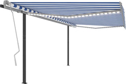 vidaXL - Luifel - automatisch - met - LED - en - windsensor - 4,5x3 - m - blauw - en - wit