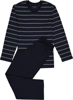 Schiesser Heren Pyjama - Lange broek - V-hals - Donkerblauw - Maat XL