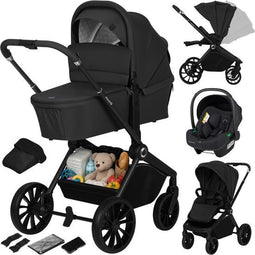 Lionelo Mika Plus - Kinderwagen 3in1 - XXL SET - incl. i-Size autostoel - All-terrain wielen - tot 22kg - Zwart