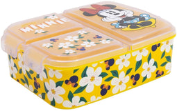 Minnie Mouse Broodtrommel Kind – 3-vaks Lunchbox – 900 ml – BPA-vrij – Stevig & Lekvrij – Gele Bloemenprint – Disney Design