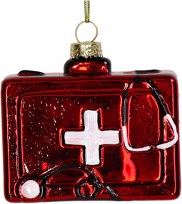 Ornament kerstbal Dokterskoffer Glas Rood 8.2 cm