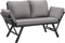 tectake® 2-in-1 Wicker Loungesofa Sintra - Ligbed met Verstelbare Leuningen - UV- en Weerbestendig - Lichtgrijs/Zwart