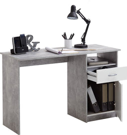 FMD Bureau met 1 lade 123x50x76,5 cm betonkleurig en wit
