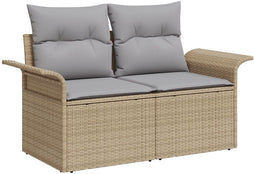 vidaXL - 2-Zits - Tuinbank - met - Opbergruimte - & - Kussens - Beige - Poly - Rattan