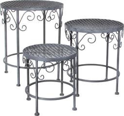 Mica Decorations Provence Plantentafel voor Buiten - Set van 3 - H43 x Ø35 cm - Grijs
