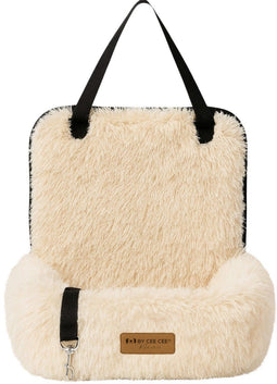 By Cee Cee Fluffy Autostoel - Hondenmand Auto - Veiligheidsriempje - Beige
