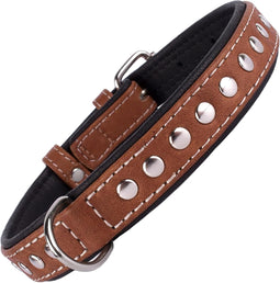 Handgemaakte Studded Hondenriem Leer Bruin/Zwart Small/Medium (Nekomvang 58-66 cm)