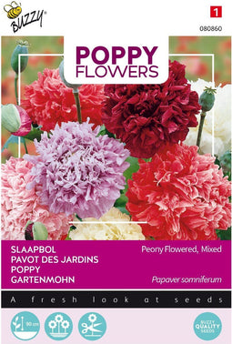 3 stuks - Buzzy - Poppies of the world papaver pioenbloemig
