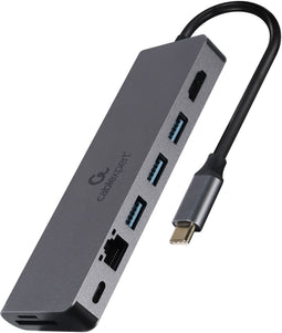 Gembird A-CM-COMBO5-05 - USB hub - 1x Ethernet 1Gbps 1x HDMI 3x USB 3.2 type-C - Grijs