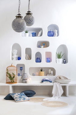 J-Line vaas Santorini - glas - blauw - small