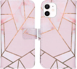 iMoshion Hoesje Geschikt voor iPhone 12 Mini Hoesje Met Pasjeshouder - iMoshion Design Softcase Bookcase - Goud / Roze / Pink Graphic