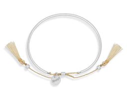 Scmyk BG-264 - Armband - Zilver plated met creme gevlochten sluiting en flosjes