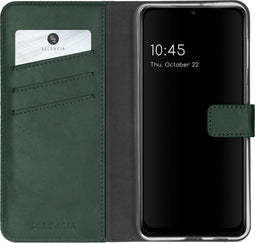 Selencia Hoesje Geschikt voor Samsung Galaxy A22 (5G) Hoesje Met Pasjeshouder - Selencia Echt Lederen Bookcase - Groen