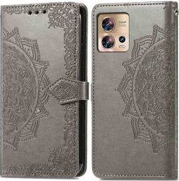 iMoshion Hoesje Geschikt voor Motorola Edge 30 Fusion Hoesje Met Pasjeshouder - iMoshion Mandala Bookcase - Grijs