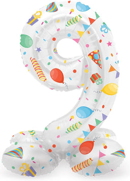 Folat - Staande folieballon Cijfer 9 Joyful Party - 72 cm