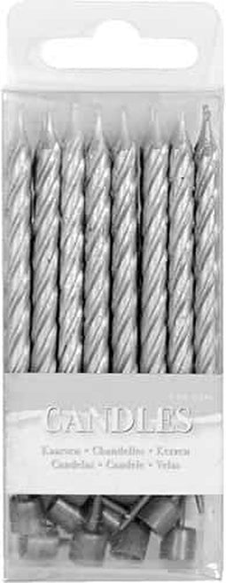 Folat - Zilveren taart kaarsjes 6 cm (16 stuks)