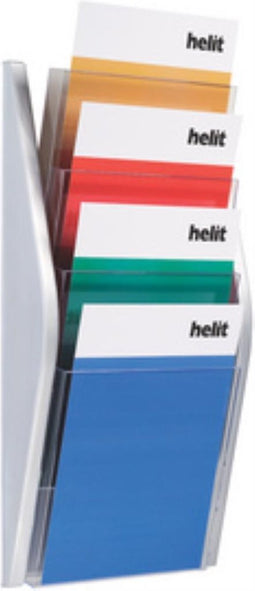 Folderhouder helit wand 4 x a4 zilver