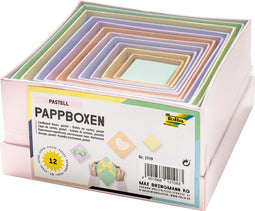 Folia dozen voor decoratie, vierkant, uit karton, pak van 12 stuks in geassorteerde maten, pastelkle