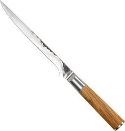 Forged Olive vis fileermes 18cm - Olijfhout - In Houten Giftbox