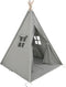 Sunny Alba Tipi Tent Grijs voor kinderen - Wigwam Speeltent met ramen van katoen - Tipi tent kinderen met Kussen kleed - 120x120x160cm - Stokken van FSC hout