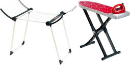 KLEIN Vileda - Huishoudspeelgoed - Wasruimteset met droogrek en strijkplank - Rood zwart grijs wit (3 stuks)