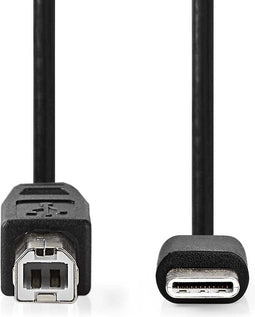 Nedis USB-Kabel - USB 2.0 - USB-C Male - USB-B Male - 480 Mbps - OTG - Vernikkeld - 1.00 m - Rond - PVC - Zwart - Envelop